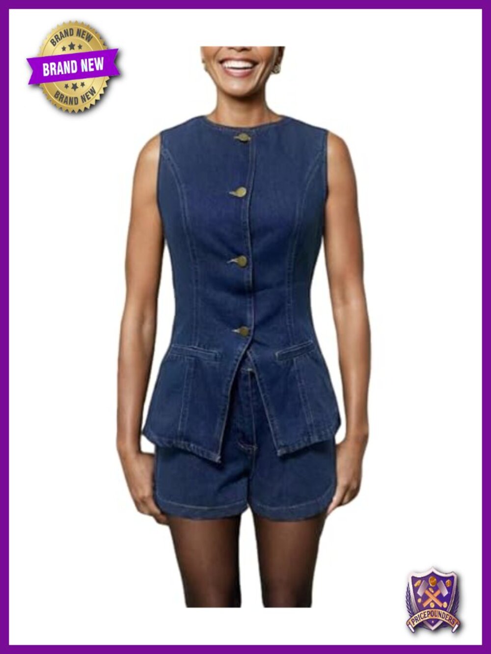 SOMTHRON Women's Denim 2 Piece Outfit Sleeveless Button Down Vest & High
